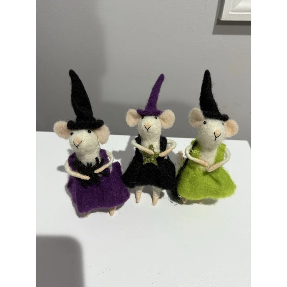 3x Primitives Kathy Halloween Felt Critter Mouse‎ Figurines Set Witch